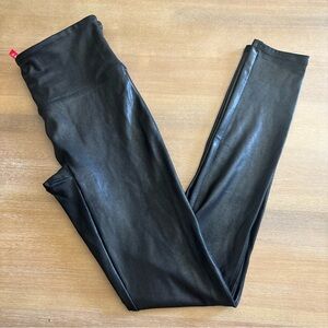 SPANX Faux Leather Liquid Leggings Black Metallic Size Small